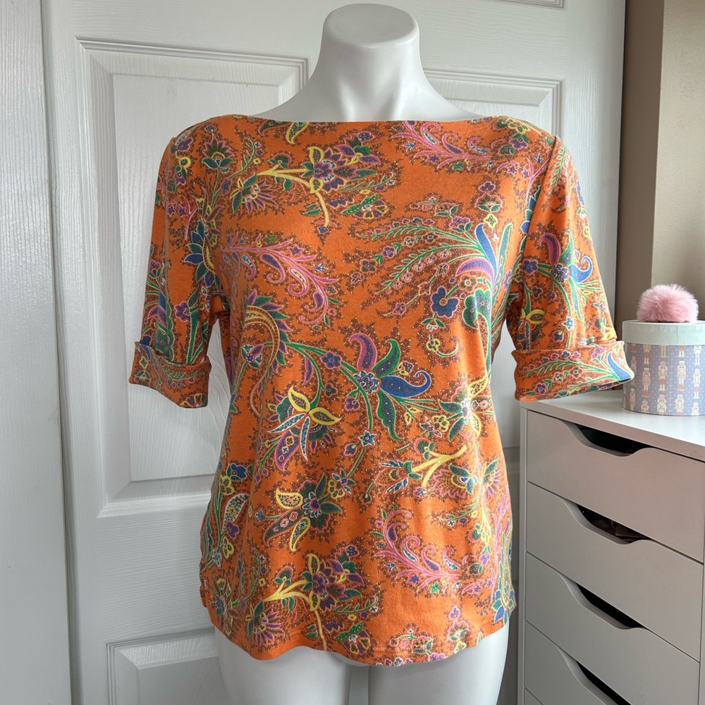 Lauren Ralph Lauren Orange Paisley Top